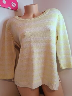 Vineyard Vines Linen & Cashmere Yellow White Striped Sweater Size M